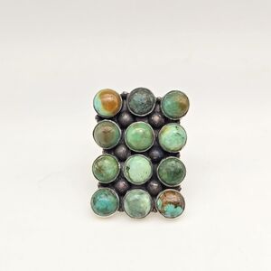 Turquoise Cluster Ring Size 10 Sterling Silver